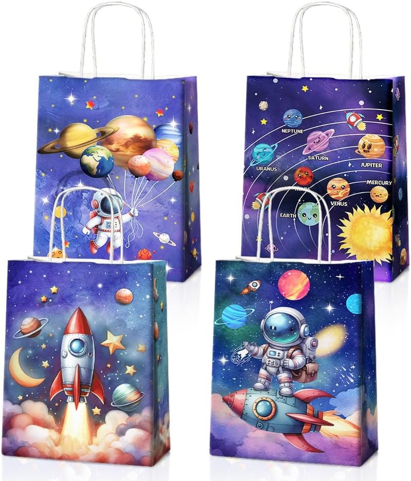 JOYGATHER 24 Pcs Astronaut Party Favor Bags with Handles - Space Galaxy Themed Solar Eclipse Goodie Gift Candy Kraft Paper Bags for Kids Birthday Party Supplies Decorations - Image 1